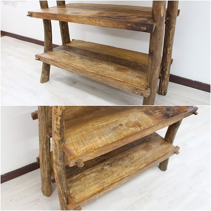 楽天市場】チーク家具 古材 古木 木製ラック 無垢 シェルフ