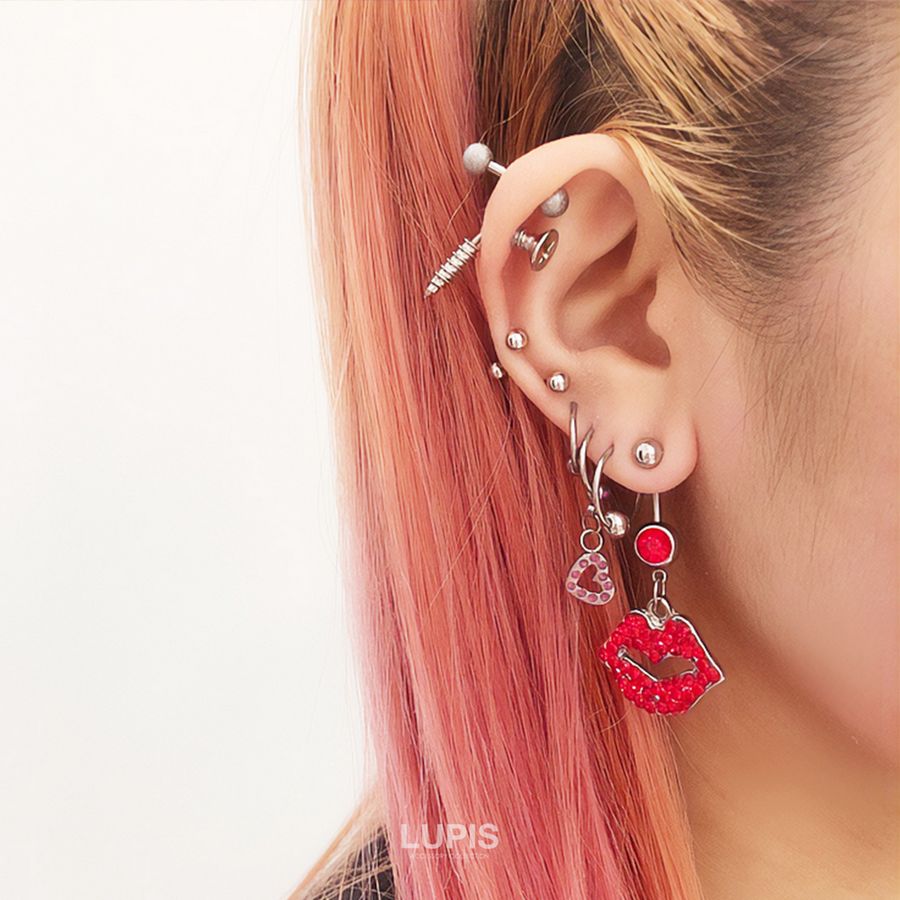 16G】ハートチャームキャプティブジュエルビーズリングボディピアス