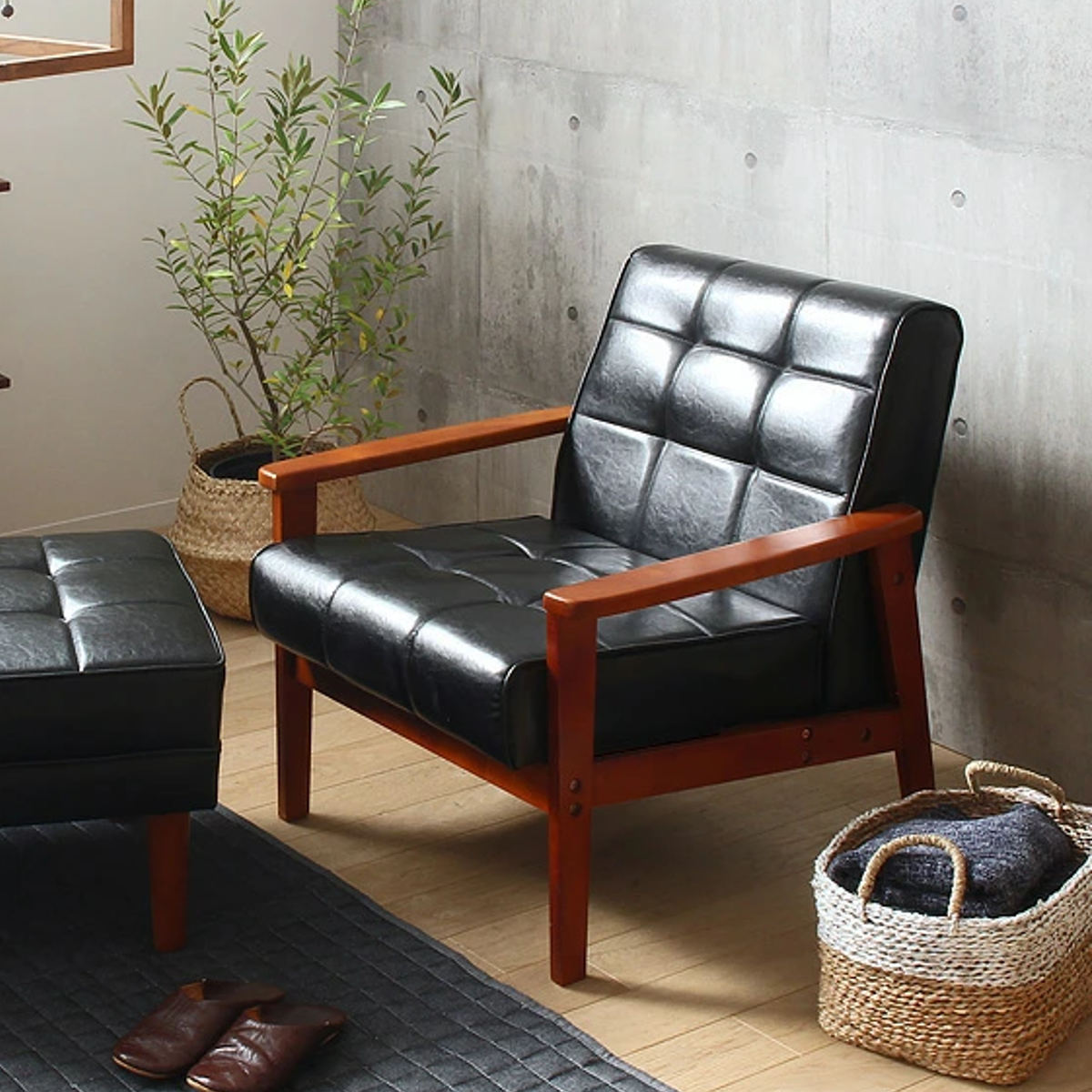 ⑥ 北欧レトロ ミキモク 雅 木製フレーム アームレスチェア 一人掛け