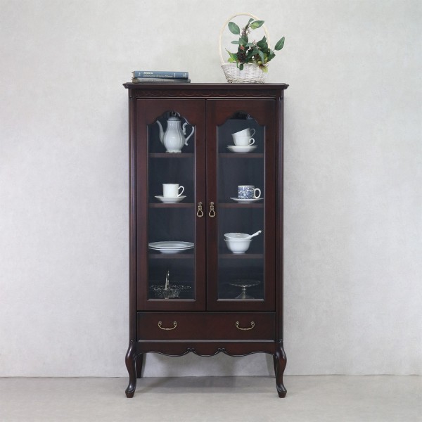 キャビネット2枚扉 ガラスキャビネット 飾り棚 ブラウン 本棚