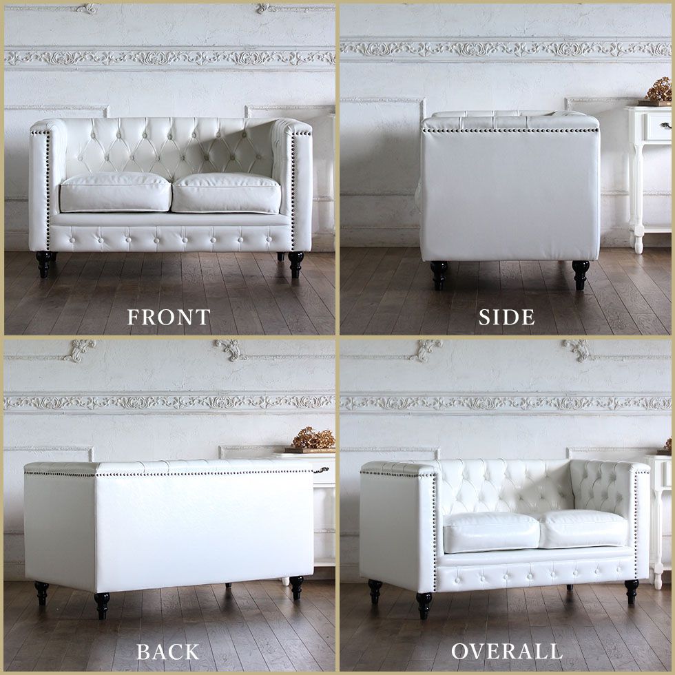 チェスターフィールドソファ VMシリーズ 2人掛け ホワイトPUレザー(合