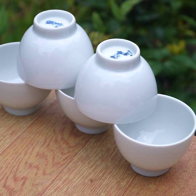 白磁煎茶碗揃え 縁ぞり無し 昭阿弥 - 京焼清水焼 松韻堂