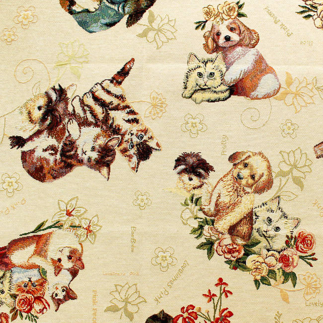 ゴブラン 生地 インポート インテリア ゴブラン織り じゃれる猫たち