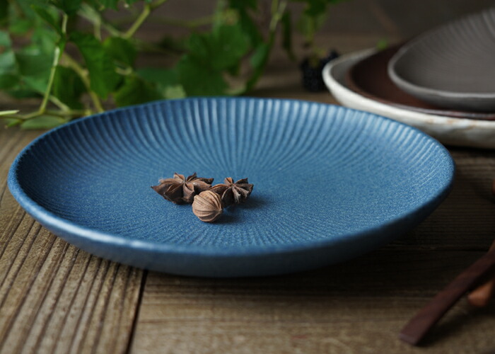 SENシリーズ プレート大【丸皿/デニムブルー】益子焼 ワンプレート 和