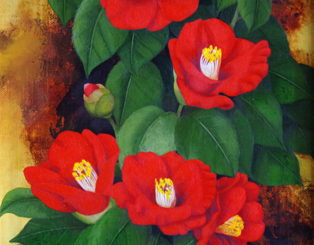 椿の絵・絵画専門店ムナイ・志村好子「椿」（赤）油彩・3F