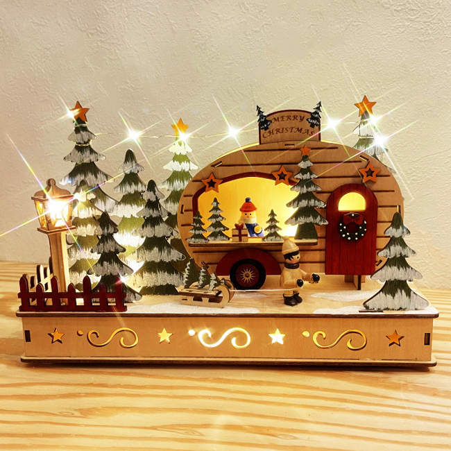 クリスマス置物 ウッドハウスライトスタンド