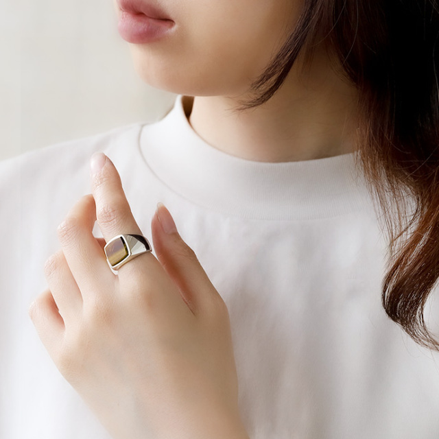 ナチュラル ストーン スクエア リング ライズストーン [Binich限定