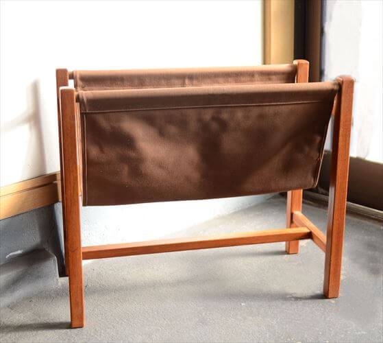 デンマークから チークxキャンバス マガジンラック 北欧家具