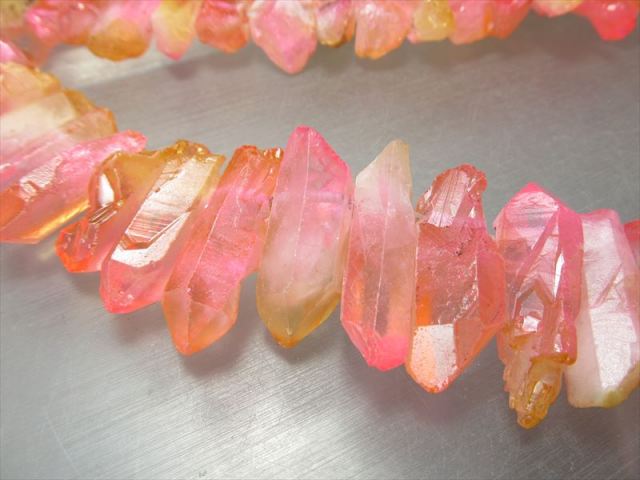 縦約20-50mm オレンジ&ピンク染色フロストタイプ ナチュラルポイント連