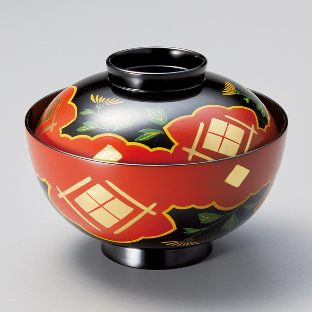 吸物椀 五草花蒔絵 黒 5客セット 木製 漆塗り（製造中止） 漆器の井助