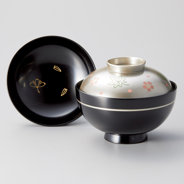 吸物椀 銀彩桜楓 黒 木製 漆塗り 12-00402 漆器の井助