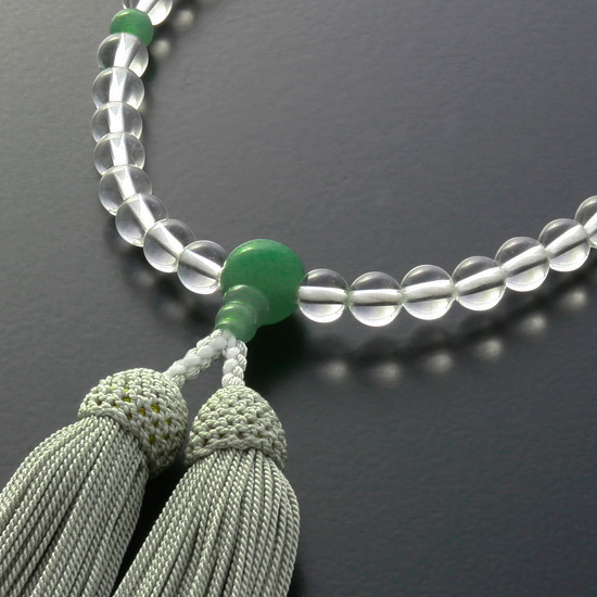 京都 数珠 販売｜本水晶 インド翡翠ヒスイ仕立て 女性用数珠 頭房