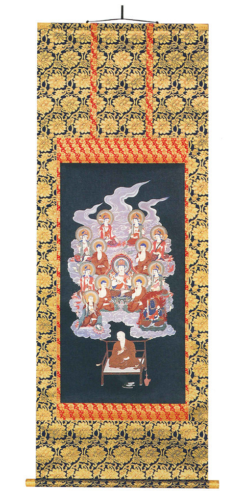 真言十三佛御大師入（印刷紺地・レンゲ本表装） 【掛け軸の販売専門店