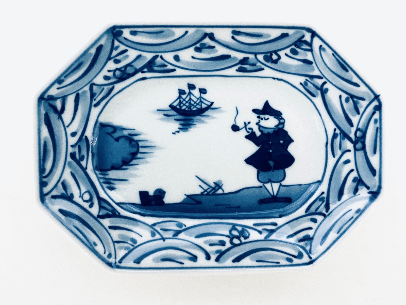 長崎紋八角長角皿 しん窯 青花