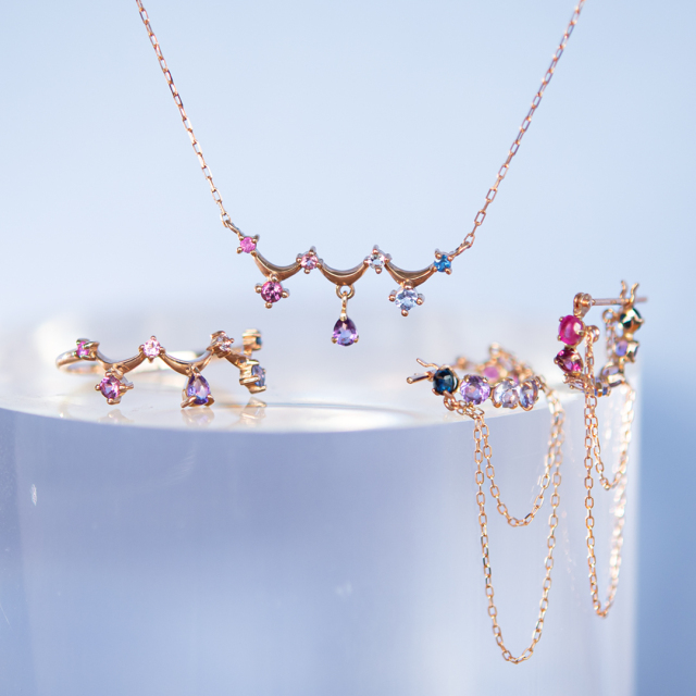 ピアス K10ピンクゴールド ルビー ロードライトガーネット ピンク