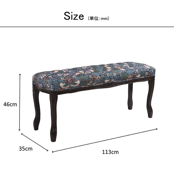 フレンチテイスト 猫脚ベンチスツール（イチゴ泥棒）｜Y-KAGU(輸入家具