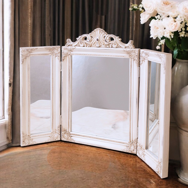 全3色】ロココ調 卓上型 スタンディングミラー 三面鏡 チャーチル