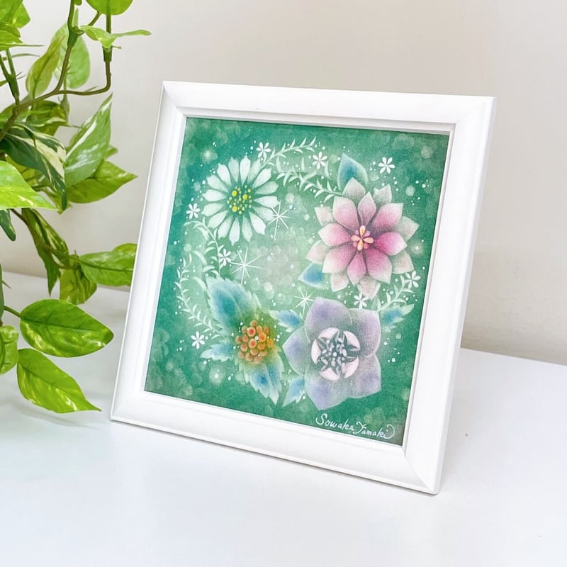 パステルアート│お花のリース・冬_緑（原画15×15㎝） | Sowaka's GALLERY