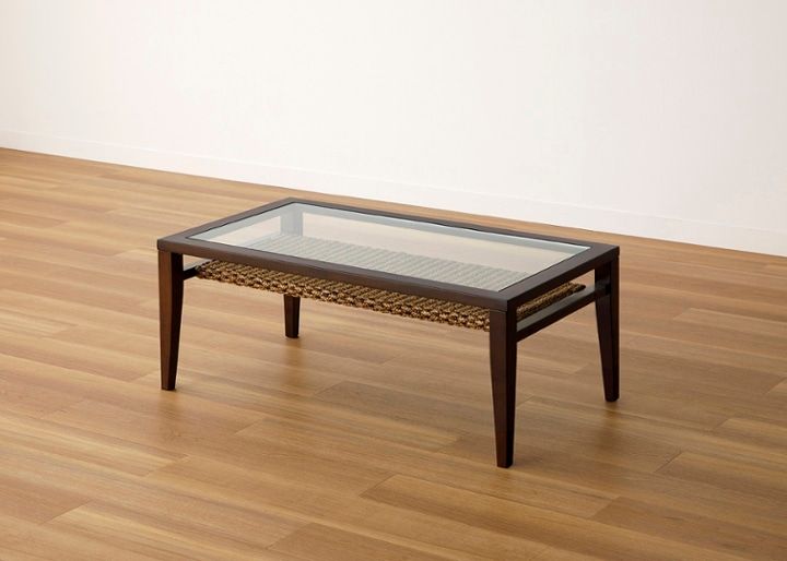 ケイ・ローテーブル (ヒヤシンス)～収納付き～涼しげなガラス天板と