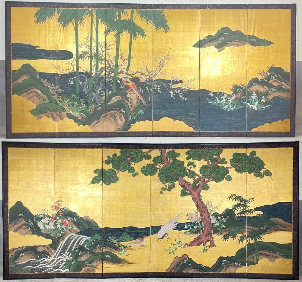 掛け軸 圭堂 松竹梅双駒 絹本 希少 軸装 茶道具 掛軸 美品 です。