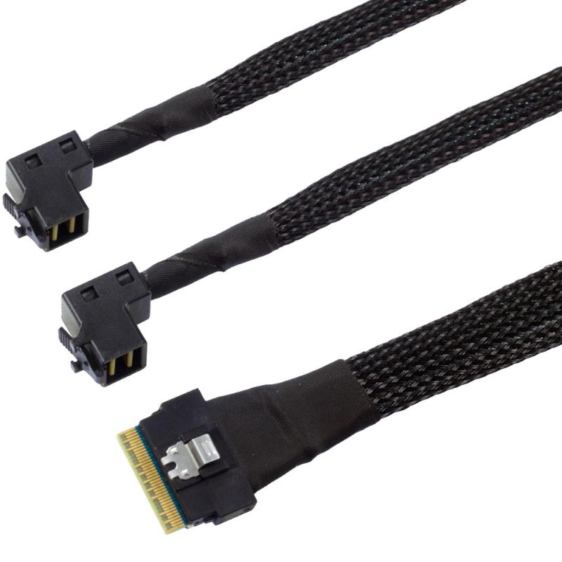 SlimSAS SFF-8654 8i to 2x Right Angle HD Mini SAS SFF-8643 4i Cable
