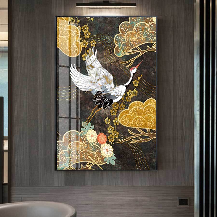 絵画 和柄 ツル 鶴 ファブリック パネル アルミ枠 アート 植物 人気