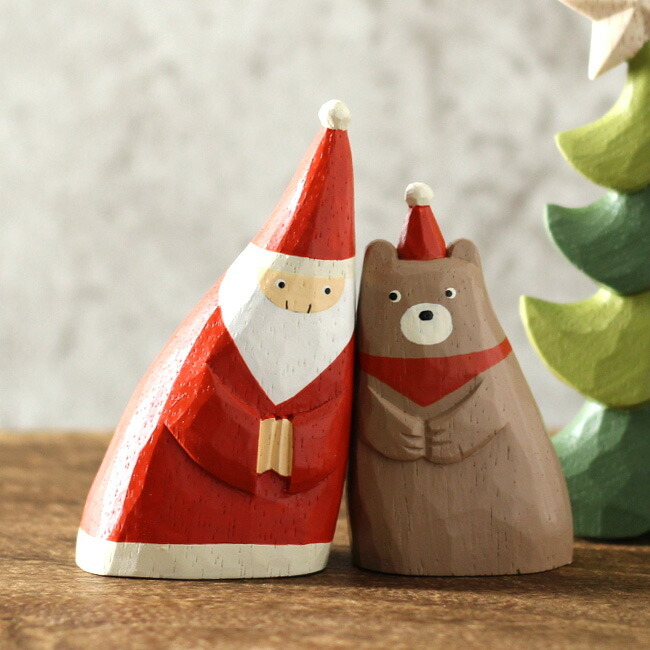 即納 クリスマス置物 2点セット よりそいサンタ・クマ[サンタクロース