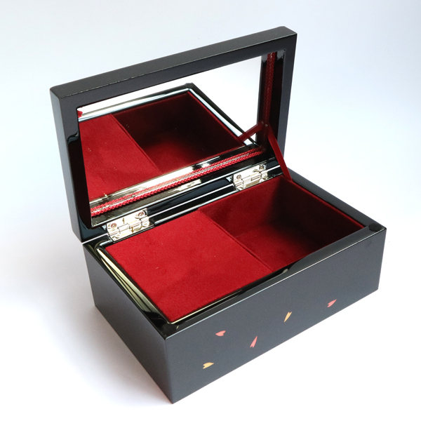 名入れ】人気曲オルゴール・会津塗宝石箱(S)黒5.0角・18弁オルゴール