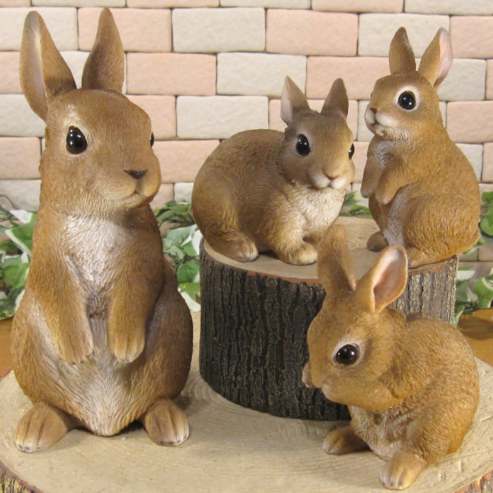 うさぎ 置物 リアル ラビットファミリー 4種セット 動物オブジェ