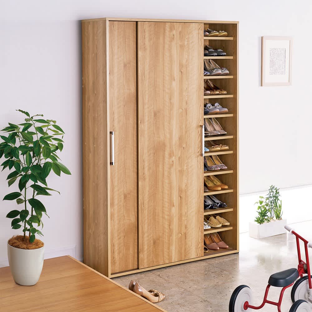 天然木調引き戸シューズボックス ハイ（高さ182cm） 幅114cm奥行40cm