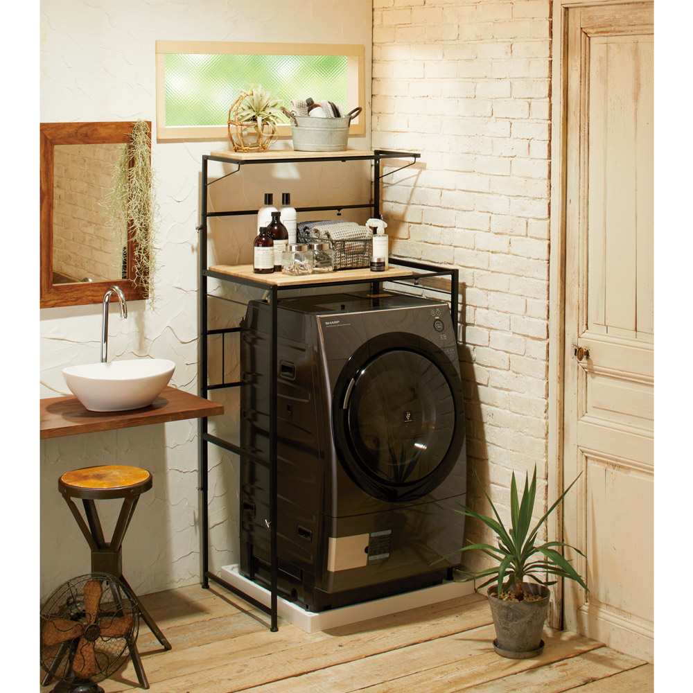 天井が低くても置けるカフェスタイルランドリーラック 棚2段 高さ143