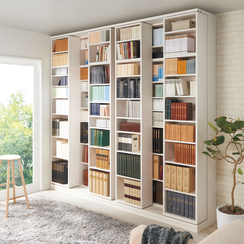 本格仕様 快適スライド書棚 オープン・上置き付き 2列 通販 - ディノス