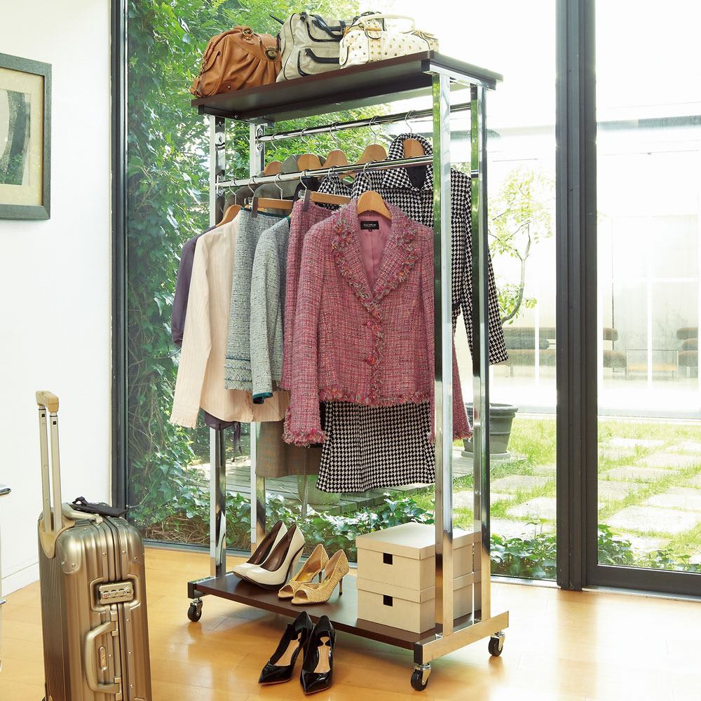 上下棚付き モダン頑丈ハンガーラック ダブル・幅90cm 通販 - ディノス