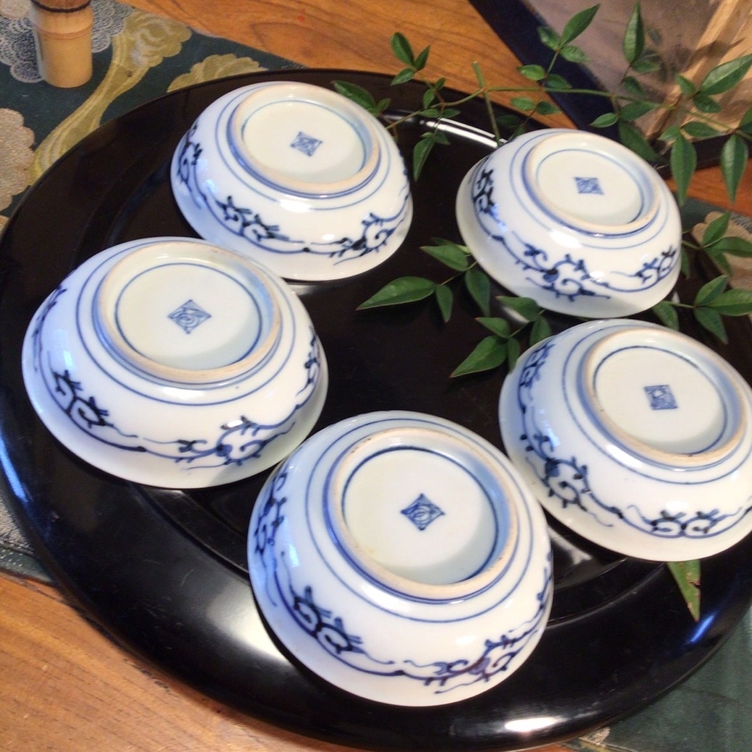 A745 古伊万里 極上 大聖寺伊万里 金蘭手 見込牡丹窓絵鳳凰紋様 5枚の