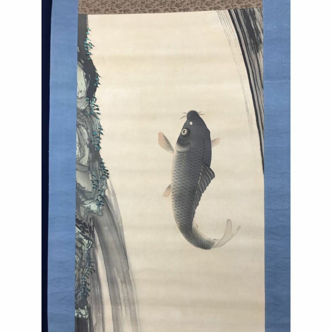 真作】福井江亭/鯉滝昇り図/鯉滝登り図/鯉図/掛軸☆宝船☆AC-514の通販