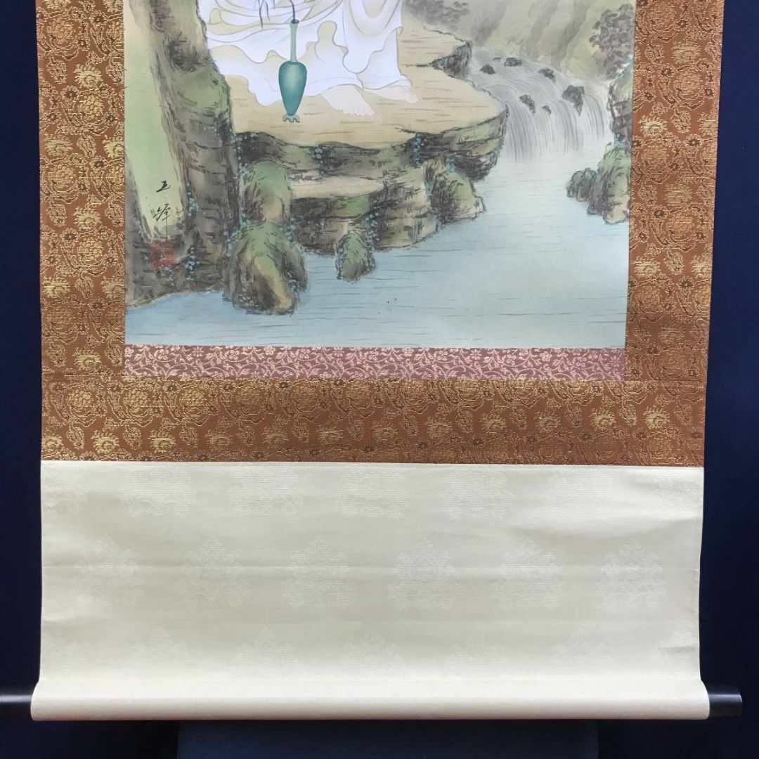 真作/川島玉峰/岩上観音図/観音像図/カンノン図/掛軸☆宝船☆AD-683の