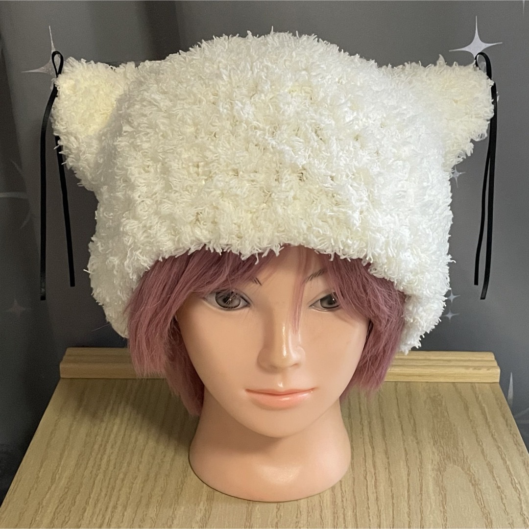 ふわもこ猫耳ニット帽 ベージュミルク レディース57サイズの通販 by
