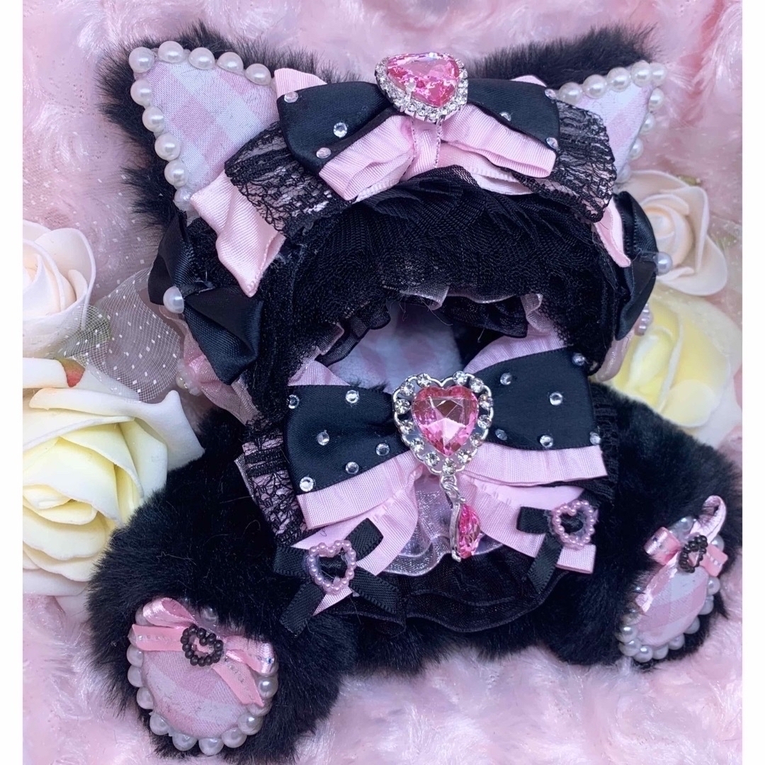 ❤︎ぬい服 おすわりぬい服 着ぐるみ 10cm ねこ 黒×ピンク 地雷 量産