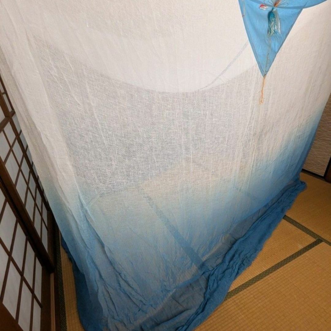 月印 本麻の蚊帳 4.5畳用 白×藍色グラデーション 未使用品