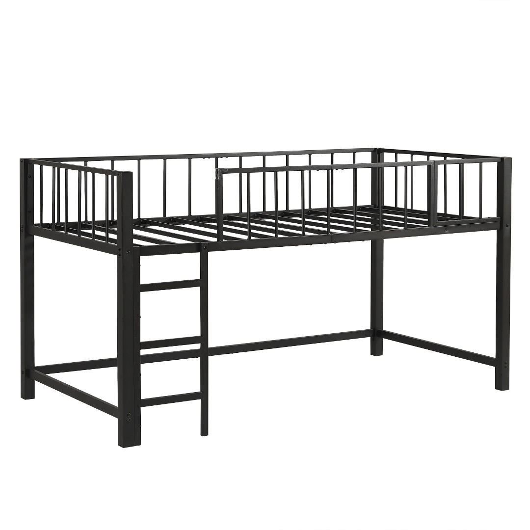 新作ロフトベッド 左右入れ替え 下収納 省スペース スチール製 BLACKの
