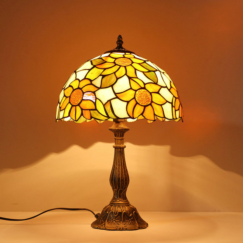 テーブルランプ ステンドグラス 卓上照明 ひまわり柄 1灯 D20/30cm