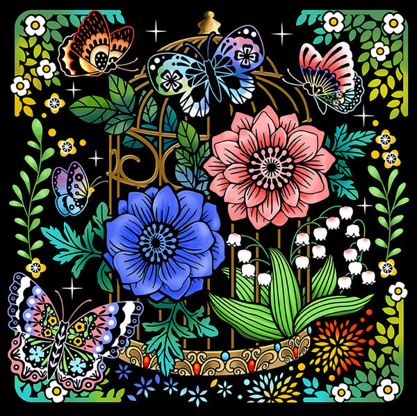 心がやすらぐスクラッチアート ときめく花と蝶のファンタジー