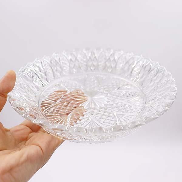 重厚 上質 大正・昭和初期 プレスガラス レース皿 中皿 デザート皿