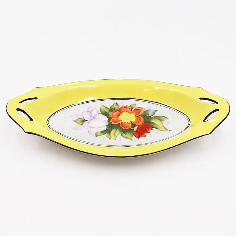 希少アールデコ花柄手描きセロリ皿 NORITAKE イエロー直径28.5 高さ4.5