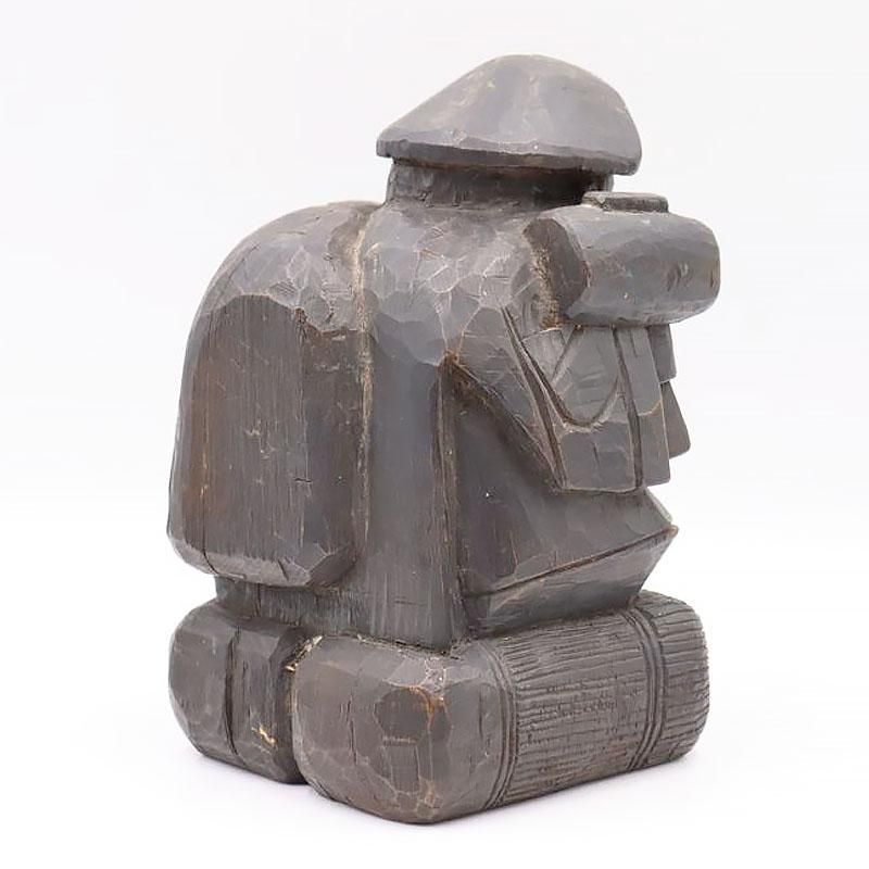 木彫り 大黒天 大正時代 置物 13×12×20.5cm