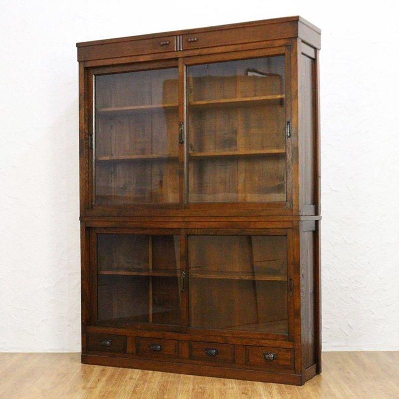 四尺引戸食器棚 キャビネット 収納棚 飾り棚 大正 昭和 アンティーク