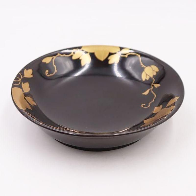 銘々皿 昭和初期の蒔絵入り黒塗りの味わいアンティーク