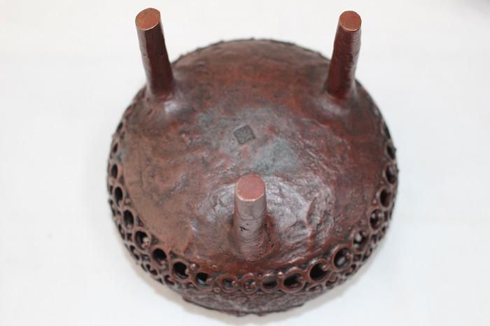 D-392高岡銅器蝋型鋳銅獅子香炉 日展作家 三代須賀月真造 - 石川県金沢