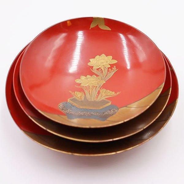 アンティーク 朱塗り 蒔絵 三ツ盃 重ね盃 骨董品 1940年代