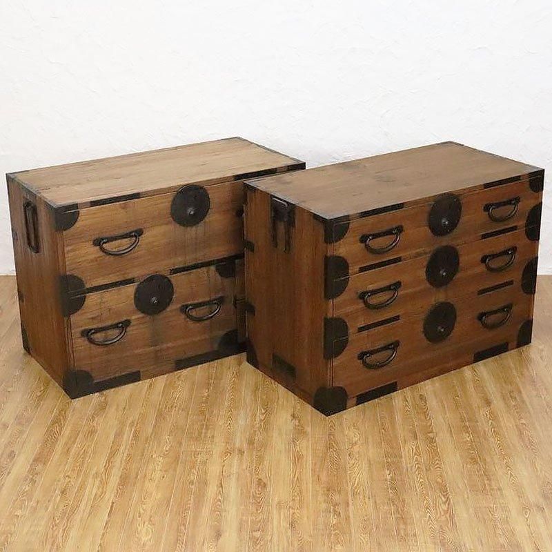 明治大正時代 和箪笥 二段重ね チェスト アンティーク